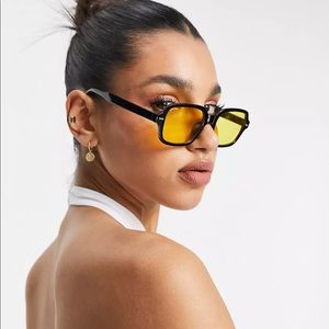 ASOS DESIGN square sunglasses with yellow lens in black